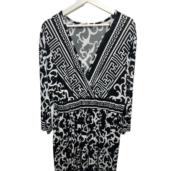 Lapogee 2X Black White Geometric Print Maxi Dress Boho Chic - Picture 3 of 10